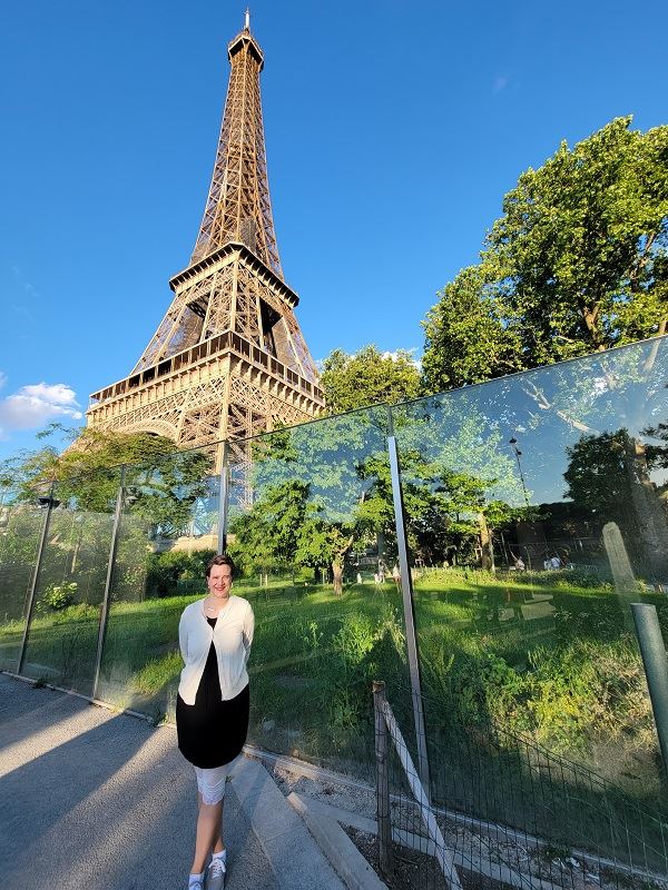 Mary at the Eiffel Tower, almost as tall!