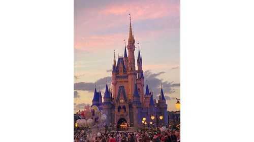 Cinderella's Castle in Magic Kingdom at sunset