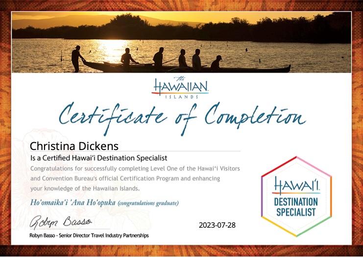 Hawaii Destination Specialist Certificate