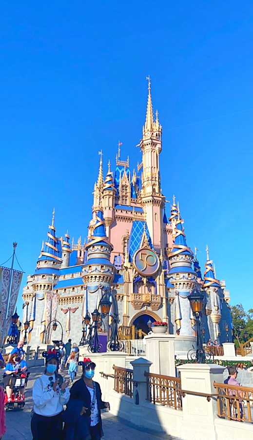 Cinderellas Castle decorated for 50th anniversary