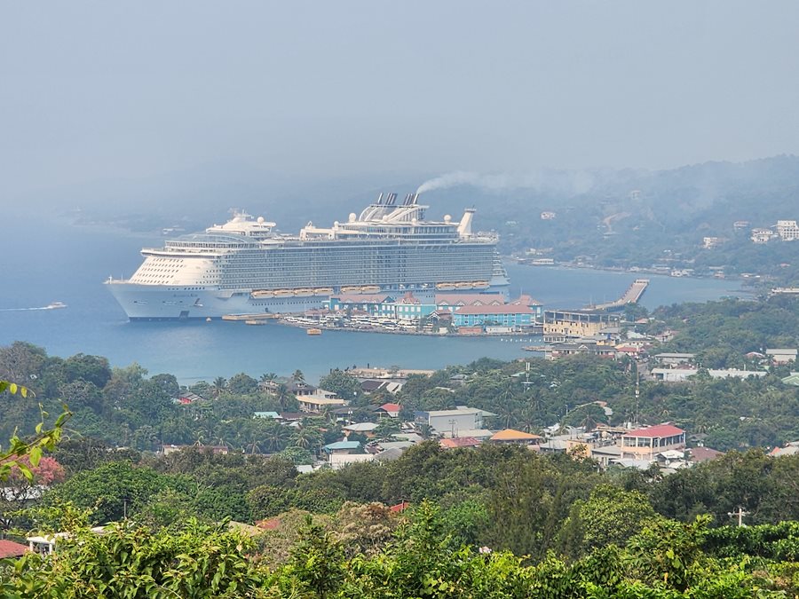 Allure of the Seas from high up on Roatan 