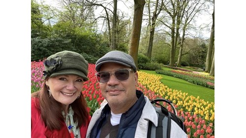 My husband and me at Keukenhof Gardens