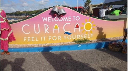 Welcome sign at the Curacao cruise port