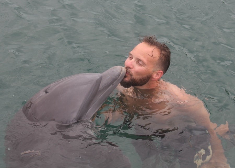 Kissing a dolphin! So much fun!