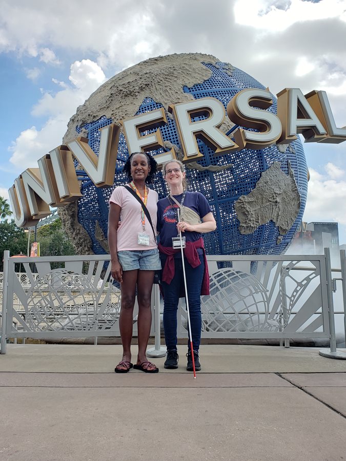 Lida and Me in front of the iconic Universal Globe