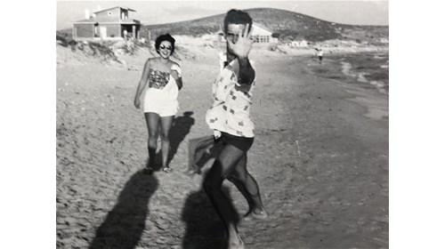 My mom and Dad on the beach at Cesme