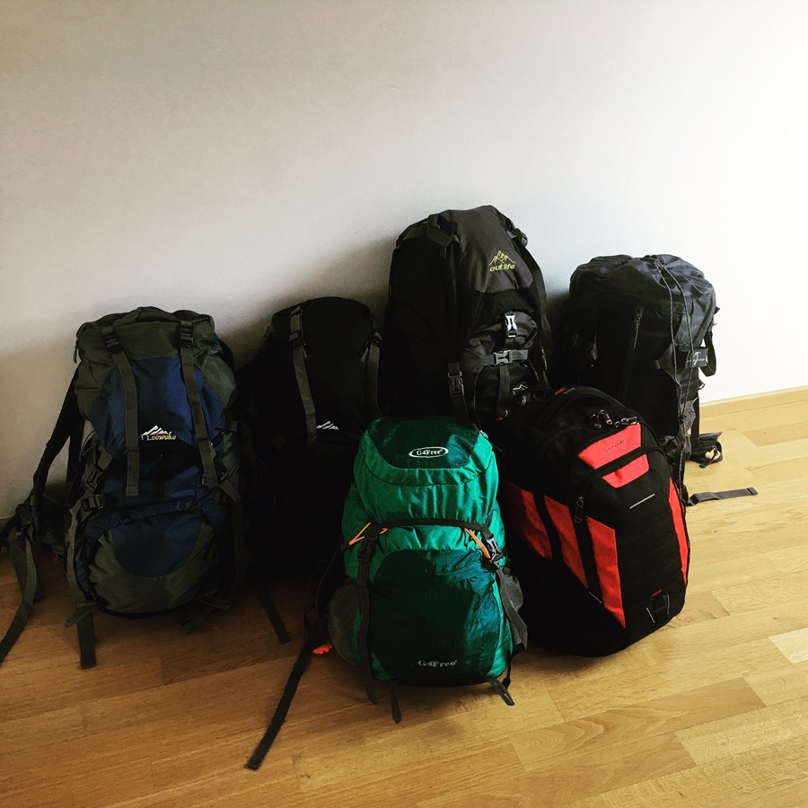 Our Backpacks, ready for the trip. 