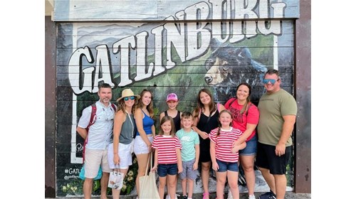 Krystal (in straw hat) with family in Gatlinburg