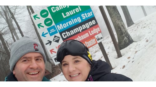 Husband & I skiing at Holiday Valley, NY