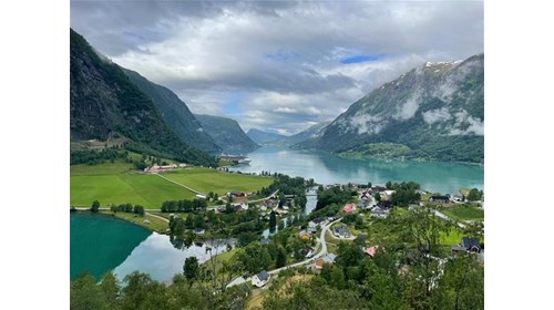 Beautiful Skjolden, the end of Nordfjord in Norway