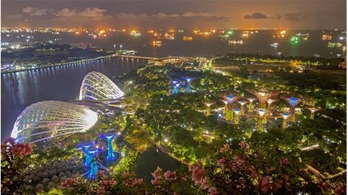 Evening aerial view of Gardens by the Bay