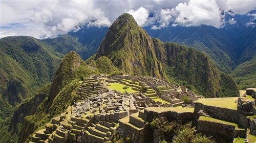 View of Machu Picchu's terraces and mountain