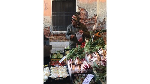 Market at Rialto Bridge in Venice, Italy