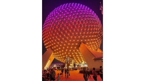 The gorgeous lights of Spaceship Earth at Epcot