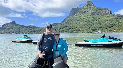 My husband and I enjoying our time in Bora Bora