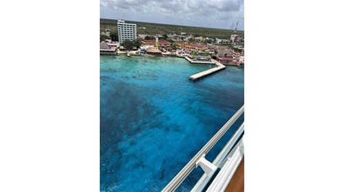 Looking out from the ship at a port