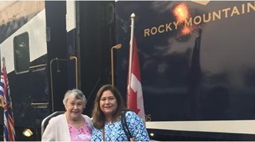 Karen and her Mom boarding the Rocky Mountaineer