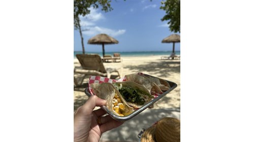 Yummy tacos on the beach at Sandals South Coast!