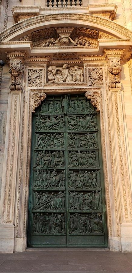 Intricate detail on the doors at the Duomo