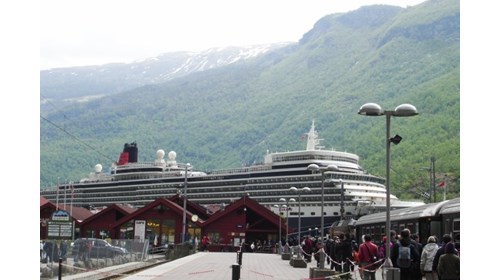  Cunard Cruise docked in Norway . Flam railway.