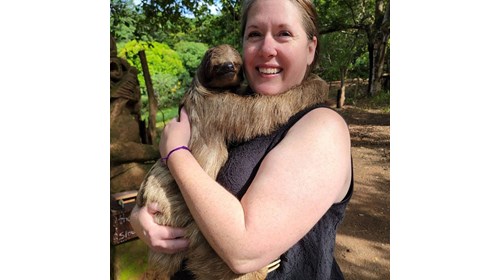 I hugged a sloth! Mahogany Bay, Roatan 