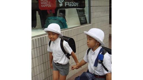 Schoolchildren in Tokyo headed to class