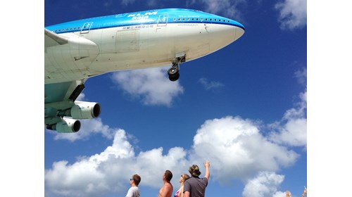 KLM 747 landing over Maho Beach, St. Maarten!