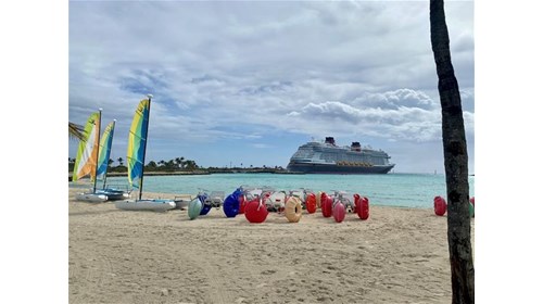Disney Wish docked at Castaway Cay, Bahamas