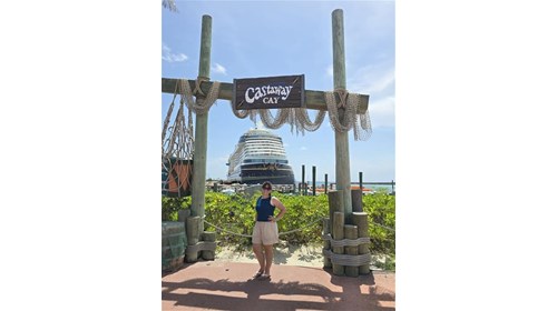 In front of the Disney Wish at Castaway Cay