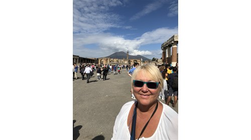 Exploring Pompeii with Mount Vesuvius Behind Me