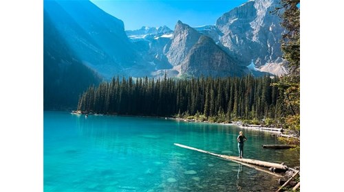 Gretchen exploring in Banff