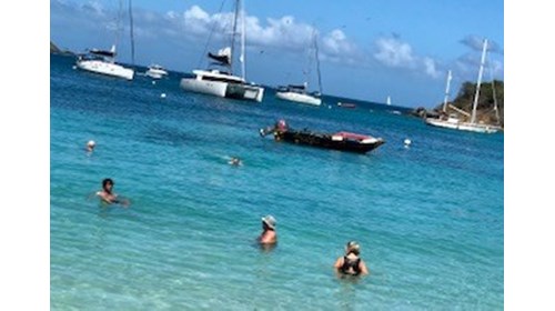 Our boat in the distance...swimming & snorkeling!