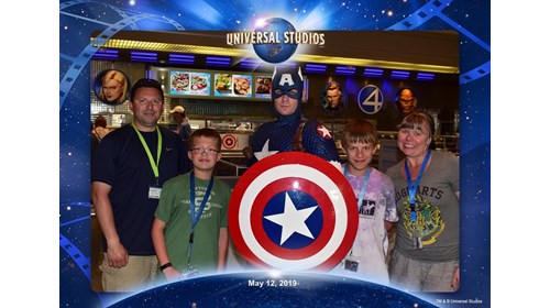 Me with my family at the Marvel character meal