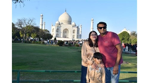 Visiting the Taj Mahal with my family.
