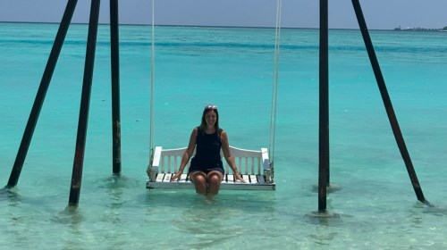 Siera Duiser in an overwater bungalow in Maldives