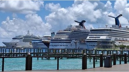 Cruise ships lined up in Nassau, June 2025
