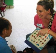 Me teaching a student English in the Dominican Rep