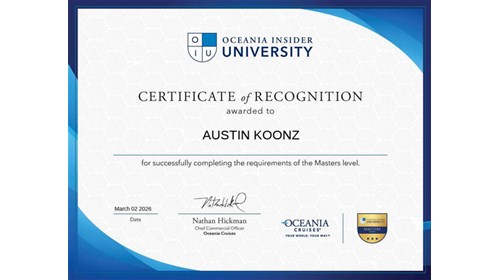 Master’s-level specialization in Oceania Cruises