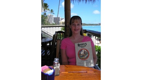 Eating at Duke's in Waikiki