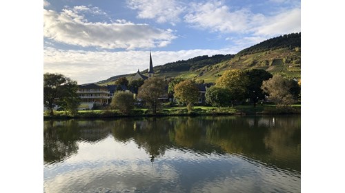 Charming wine towns reflected on the Mosel River