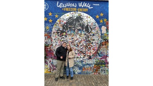 A moment at Prague's Lennon Wall