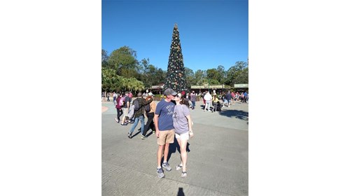 Kissing by the Christmas Tree in Animal Kingdom!