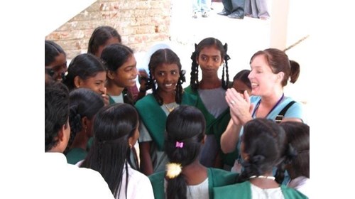 Singing with local school girls.
