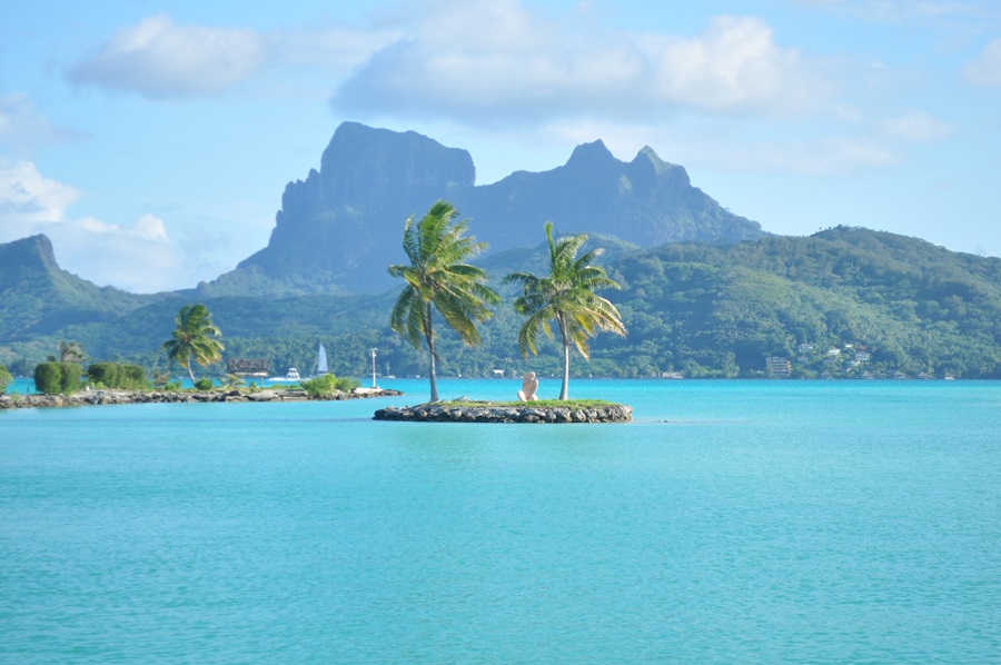 View of Bora Bora central island from airport