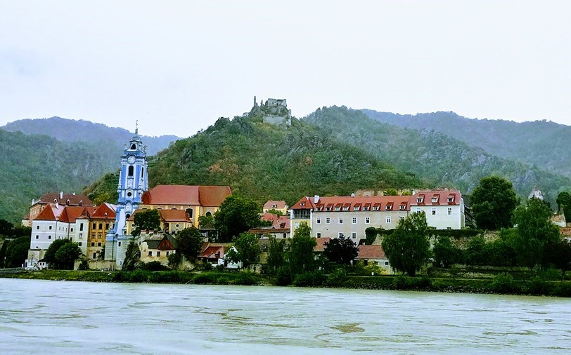 Sailing into the quaint town of Durnstein