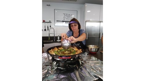 Maureen making Paella
