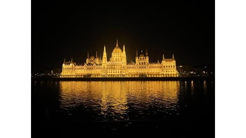 Hungarian Parliament Building illuminated at night