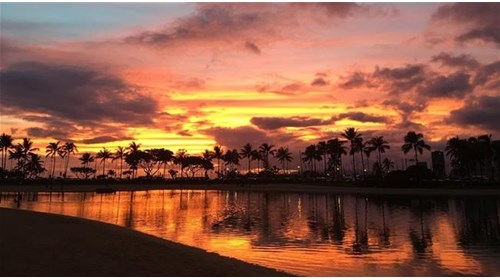 Sunset over a Hawaiian beach.