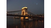 Bridge in Budapest at night from our river cruise!