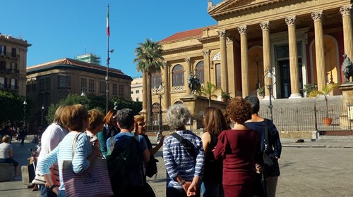 Learning about the Opera House in Palermo, Sicily